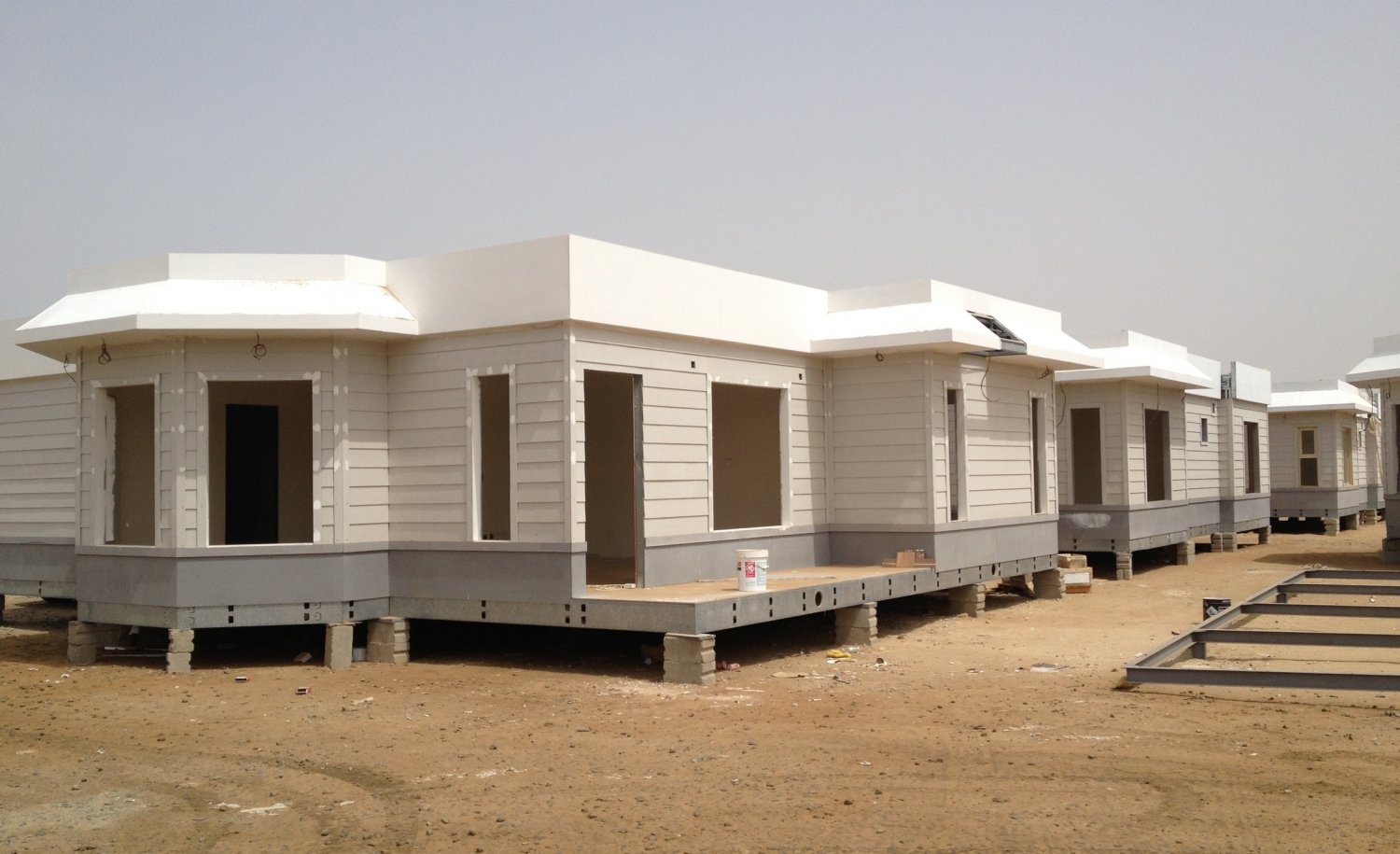 Modular light steel frame residential cabins constructed in Saudi Arabia.